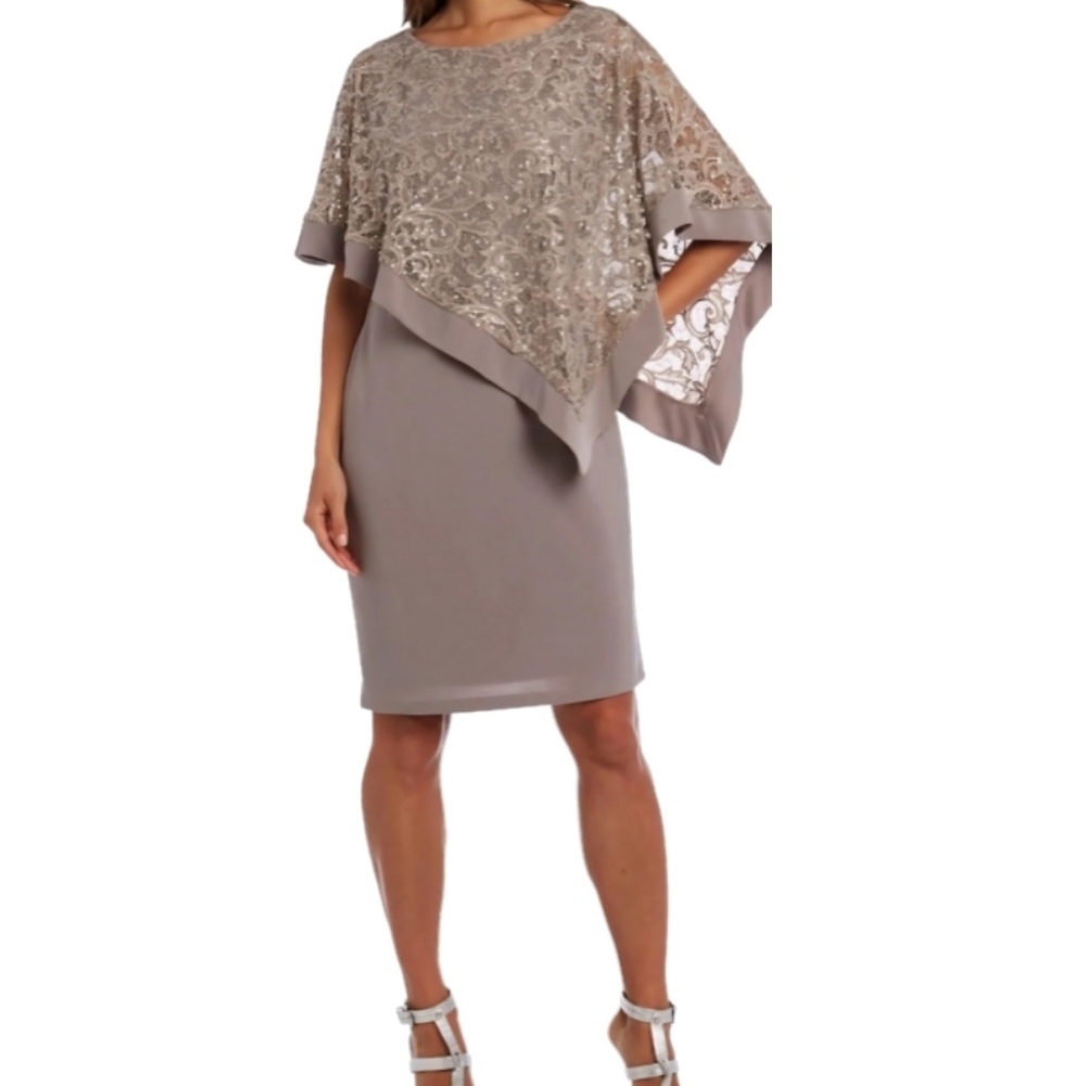 NEW R &M RICHARDS Dress Size 12 Embellished Lace Overlay MOB Champagne Ivory